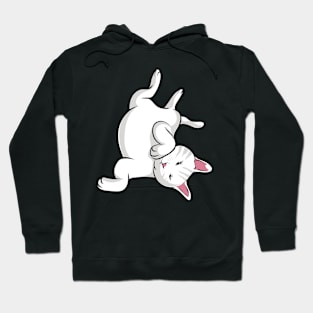 Cute white cat stretches and rolls. Hoodie